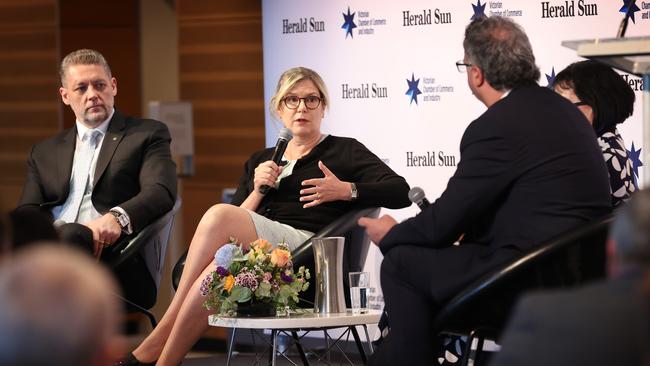 Guest speakers on the panel included Crown Resorts CEO Ciaran Carruthers, Herald and Weekly Times Chairman Penny Fowler, Chair of Visit Victoria Janet Whiting AM and Paul Guerra Chief Executive VCCI. Picture: David Caird