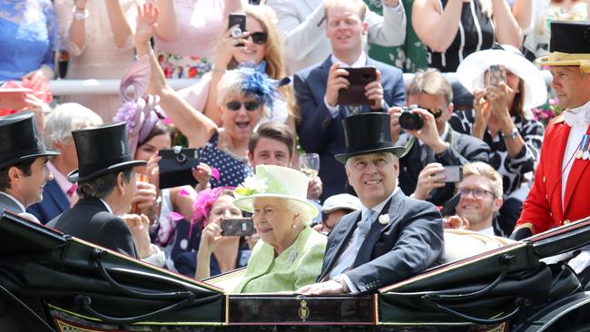 Queen Elizabeth II and Prince Andrew at Royal Ascot last year. Horse races have been shown to be super-spreaders. Picture; Getty Images.