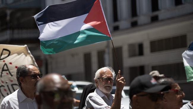 A man holds a Palestinian flag as they take part in a pro-Palestinian demonstration outside the High Court in Cape Town. Picture: AFP