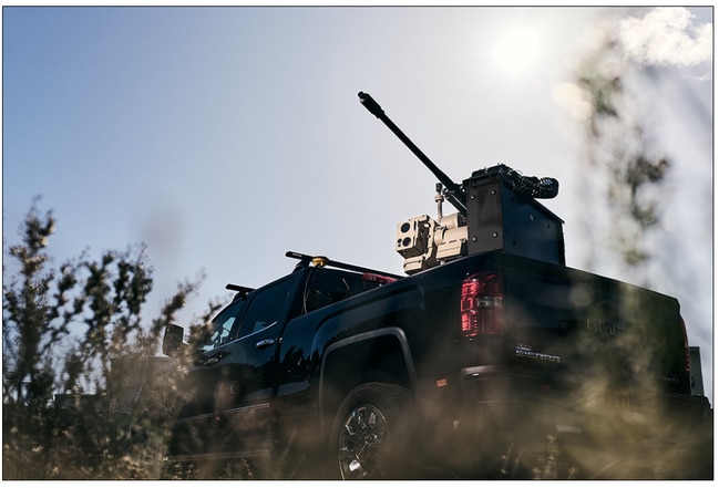 The Slinger direct fire solution by Electro Optic Systems is designed to defeat drones at a cost that countries like Ukraine can afford. Electro Optic Systems’ Slinger counter-drone system mounted to a 4x4 truck can be operated safely within the cab