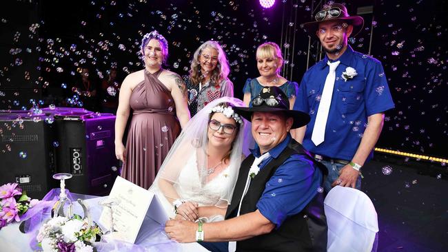 Simone Ward and Geoffrey Borninkhof, were married on the Hill Stage at Gympie Music Muster. Picture: Patrick Woods.