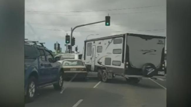 The moment a road rage incident on a Bundaberg intersection escalates. Picture: Nine News.