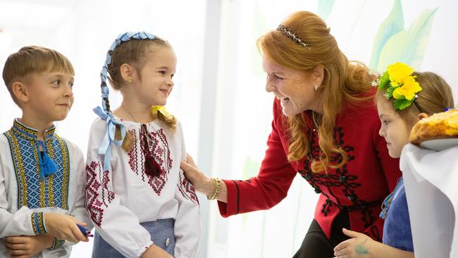 The Duchess of York in Budapest with Ukrainian children in a refugee centre. Picture: Supplied