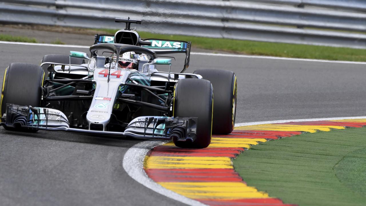 Lewis Hamilton of Britain steers his car during qualifying for the Belgian GP.