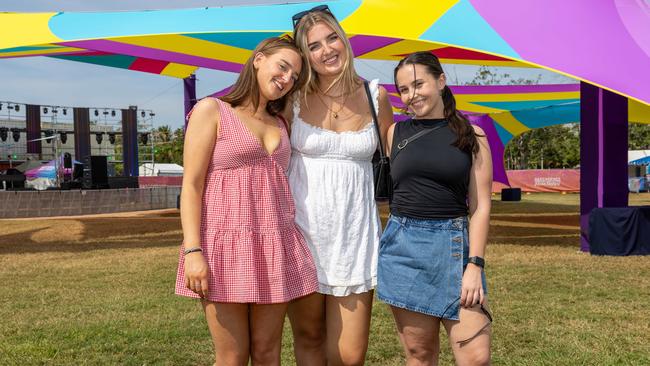 Macey Cooper, Lauren Gwynne and Jasmine Rossiter at the Bass in the Grass 2025. Picture: Pema Tamang Pakhrin