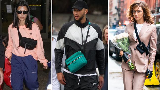 Kourtney Kardashian, Ben Simmons and Bella Hadid show off the cross-body bag trend. Picture: Getty/Backgrid