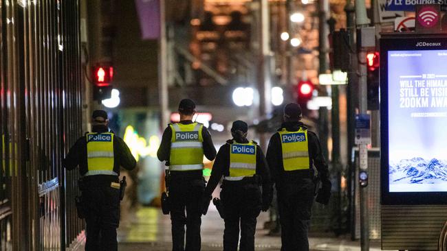 Police Elizabeth street. Thursday night Melbourne CBD. Picture: Jason Edwards