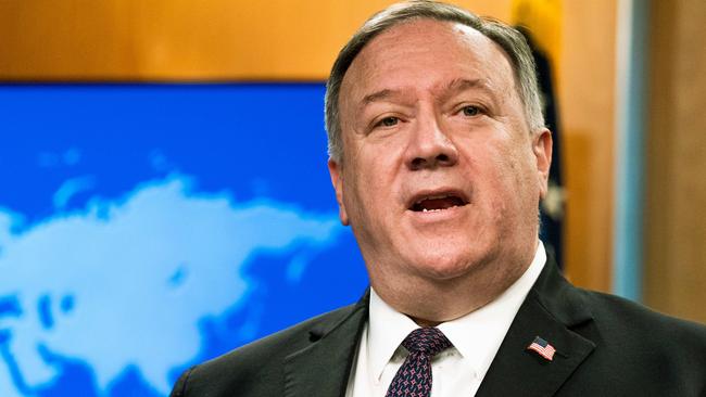 US Secretary of State Mike Pompeo speaking on sanctions. Picture: AFP