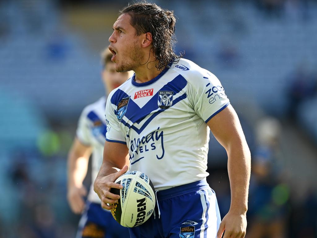 Ex-Bulldog Jackson Topine is taking the club to court, after he was allegedly made to wrestle the entire Bulldogs squad as punishment. Picture: NRL Imagery