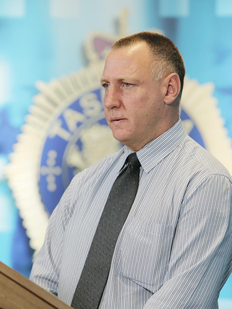 Then-Inspector Steve Burk at a press conference in 2017. Picture: MATHEW FARRELL