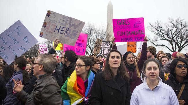 Protesters attend the Women's March on Washington on January 21, 2017.