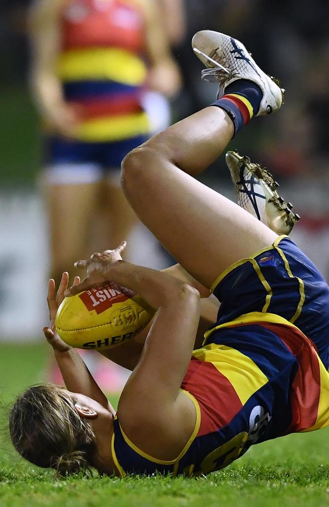 Danielle Ponter of the Adelaide Crows marks during the round one AFLW. Picture: Mark Brake/Getty Images