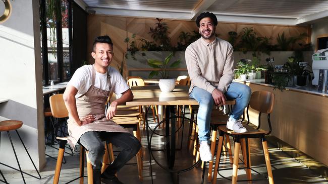 Chef Bipin Giri with owner Con Vailas. Con Vailas owner of restaurant/cafe Born in Brunswick in North Hobart. Picture: NIKKI DAVIS-JONES