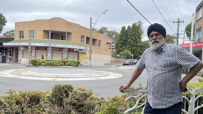 Jaipur Sweets owner Narinder Singh at the site of a crash at Wigram and Marion streets Harris Park on February 12 when an SUV ploughed into a barrier.