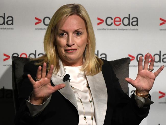 Australia Post CEO Christine Holgate during a panel discussion at the Committee for Economic Development of Australia (CEDA) conference at Park Hyatt, Melbourne, Wednesday, June 19, 2019. (AAP Image/James Ross) NO ARCHIVING