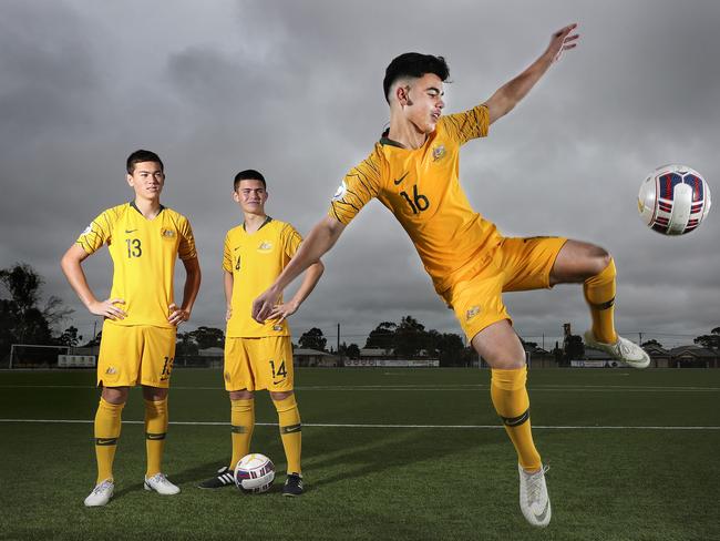 SA trio Adam Leombruno, Kerrin Stokes and Alex Popovic helped secure Australia’s berth at the under-17 World Cup. Picture: Sarah Reed