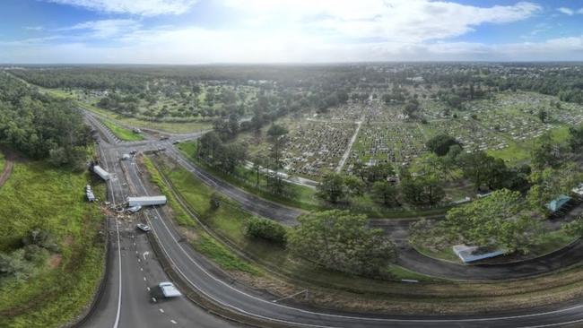 Michael O'Connor captured this image from above of the scene of a Bruce Highway crash which has claimed at least three lives.