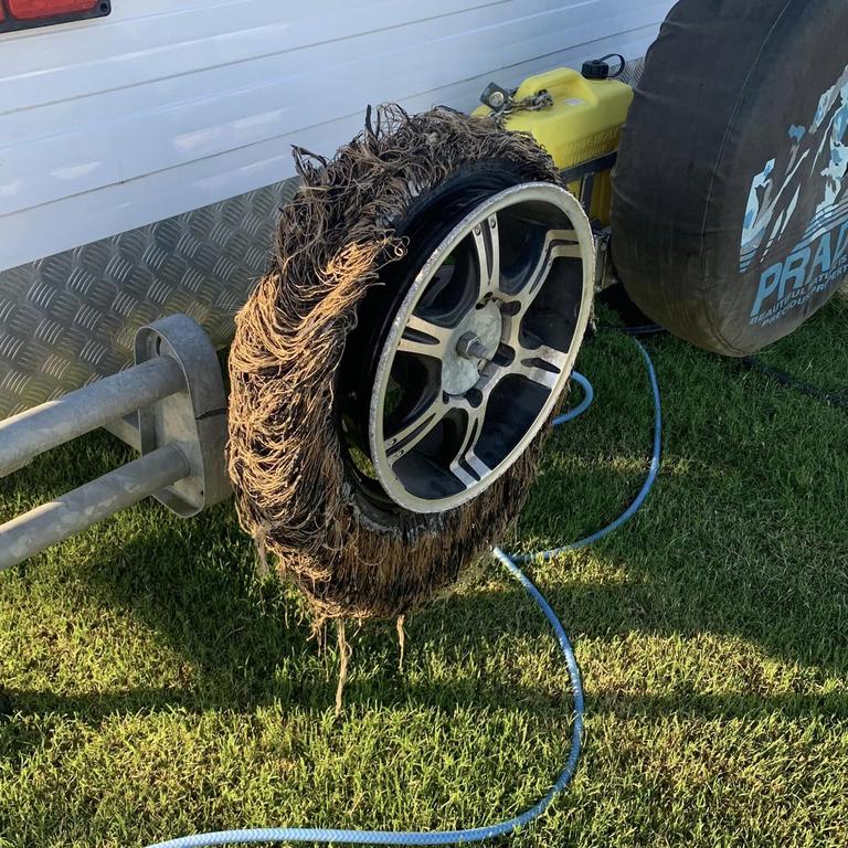 The blown out tyre caused the van to sway. Picture: Facebook