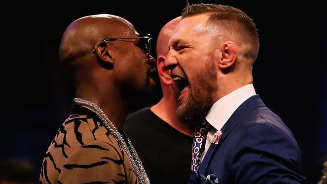 Conor McGregor roars in to Floyd Mayweather’s face in London on the final stop of the world tour.