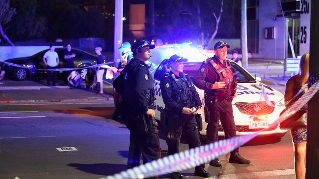 Police at the scene of the shooting on Friday. Picture: Lawrence Pinder