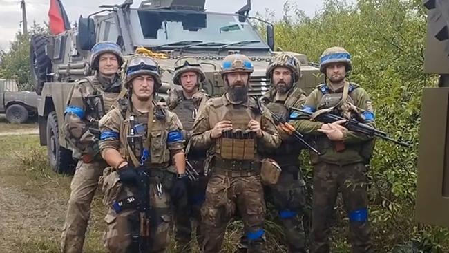 Ukrainian soldiers thank Australia for providing Bushmasters, which have played a huge role in the recent liberation of Kharkiv. Picture: Defence of Ukraine