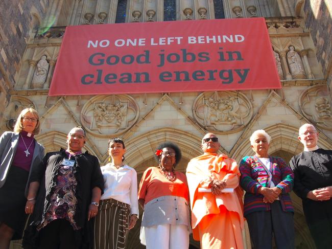 Faith leaders have gathered at St John's Cathedral to send a message to politicians about addressing the climate crisis. Picture: Peter Branjerdporn