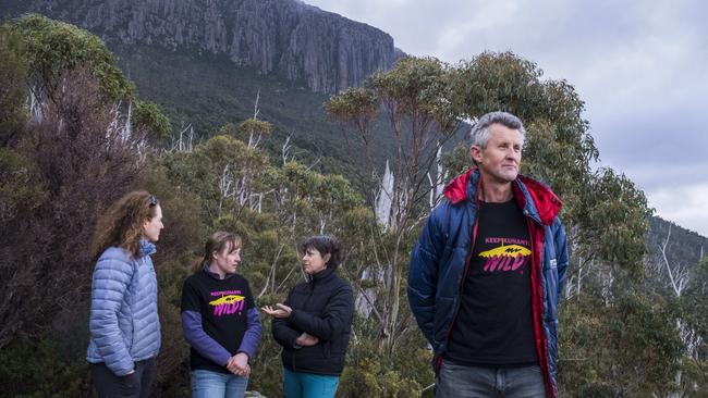 Residents Opposed to the Cable Car members Anita Pryor, Bronwyn Kimber, Sonia Caton and Phil Stigant at Sphinx Rock. Picture: Chris Crerar