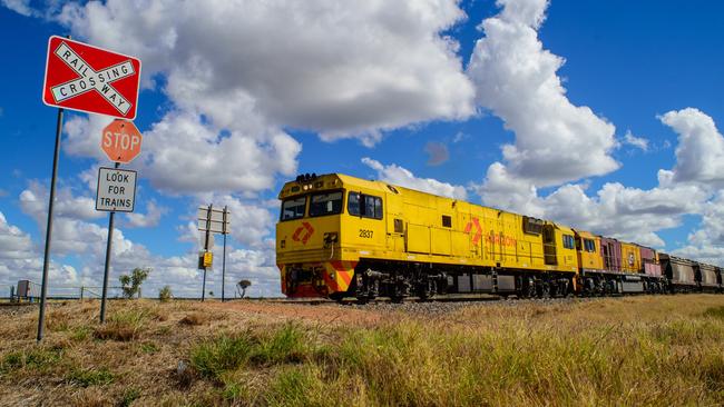 An Aurizon train travels near Hughenden in North Queensland. Picture: Scott Radford-Chisholm