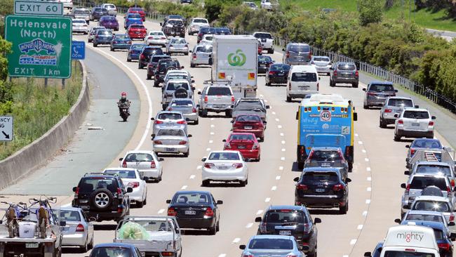 Traffic and parking problems on the Gold Coast today.. Photo taken on the pedestrian overpass 300m south of Hope Island exit of M1 motorway.Photo by Richard Gosling