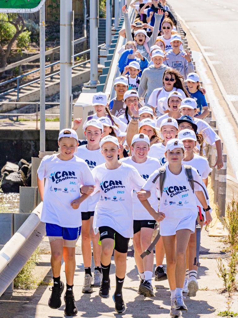 I Can Challenge walkers make their way down the Nepean Highway in the Melbourne suburb of Carrum. Picture: Jason Edwards