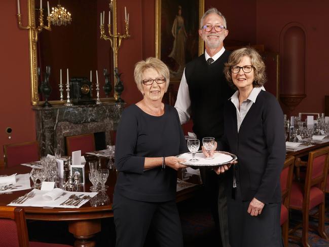 Christine Dobson house attendant, Leigh Millington executive butler, Alethea Stevenson house attendant ahead of the open day.  Preview to Government House open day 2024.  Picture: Nikki Davis-Jones