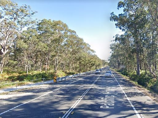 The Pacific Highway about 30m south of the speed camera at Charmhaven where Tahlia O'Grady ploughed into a 4WD while fleeing police. Picture: Google.