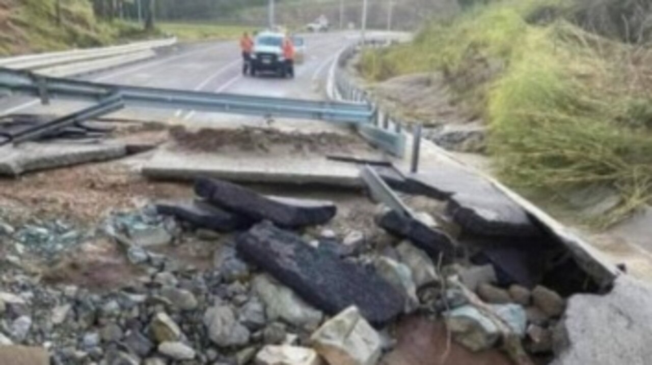 Significant damage to Bells Bridge on the Wide Bay Highway after the February 2022 flood.