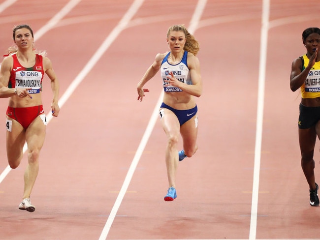 Two coaches were evicted from the Olympic Village for allegedly trying to force Krystsina Tsimanouskaya (left) to fly back to Belarus. Picture: Michael Steele/Getty Images