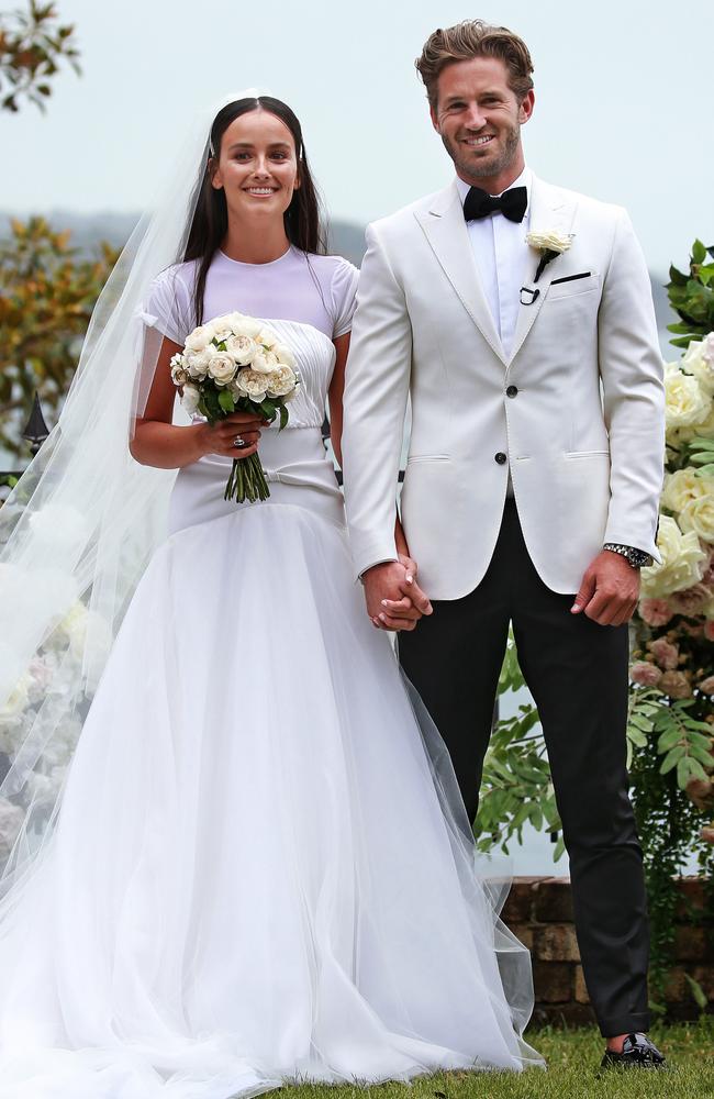 GWS Giants co-captain Callan Ward marries his long-time partner Ruby Keddie in a harbourside ceremony at Elizabeth Bay. Picture: Toby Zerna