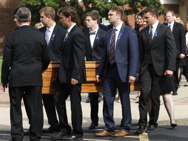Students carry the body of Otto Warmbier at his funeral at Wyoming High School in Ohio. Picture: AFP PHOTO / GETTY IMAGES NORTH AMERICA / BILL PUGLIANO
