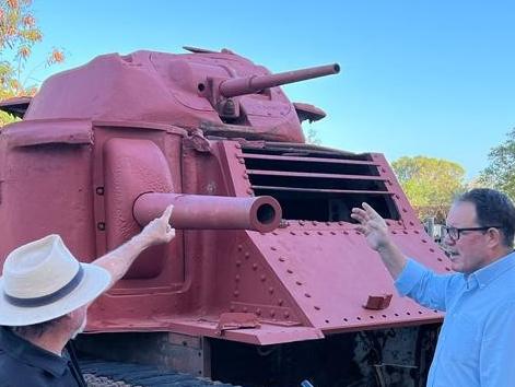 Dr Norman Cramps and Luke Gosling OAM MP view the M3 Lee Grant Medium Battle Tank during a recent visit. Picture: Supplied