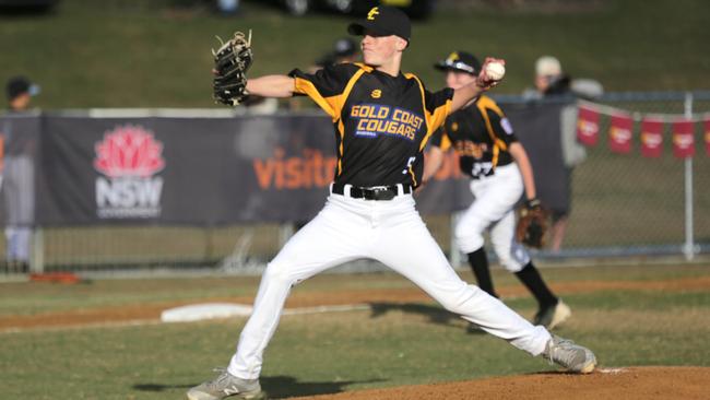 Pitcher Oscar Hyde in action at the Australian Championships. Picture: Brad Rathbone/Baseball Queensland.