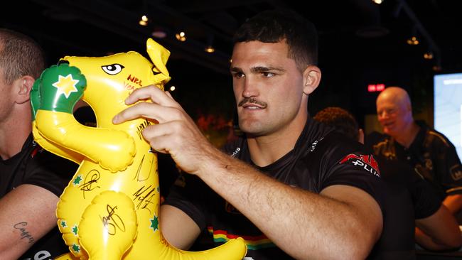 DAILY TELEGRAPH FEBRUARY 26, Nathan Cleary at the Penrith Panthers signing session held at the NRL Fan Hub at Resorts World Las Vegas. Picture: Jonathan Ng