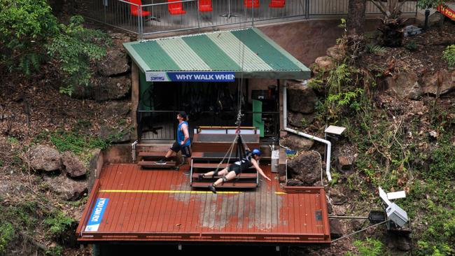 An adventure seeker rides the Sky Swing at Skypark Cairns in Smithfield. Picture: Peter Carruthers