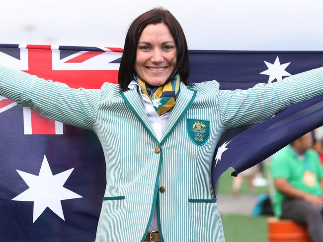 Australian flag bearer Anna Meares at the official Flag Raising Ceremony in the Athlete's Village at the Rio 2016 Olympic Games. Picture. Phil Hillyard