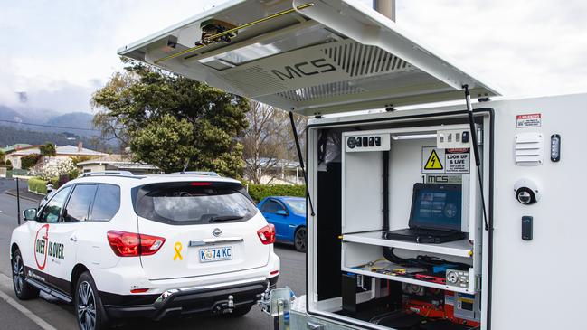 The new mobile speed camera with a console that has the ability to command a high decibel warning and red and blue flashing lights. Picture: Linda Higginson