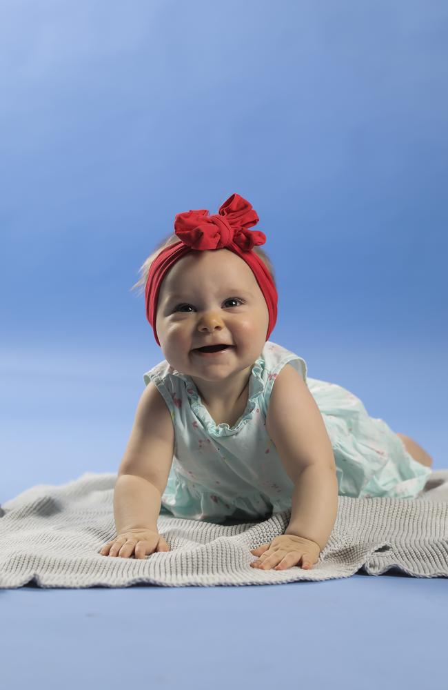 Seven month old baby Annabelle Oliveira-Gray, who was born with the help of Stanley's two sisters. Pic Mark Cranitch.