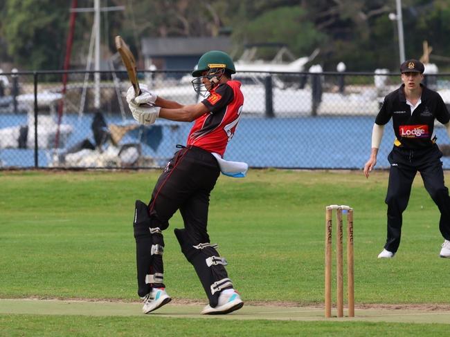 Vivaan Bhosale in full flight for the Bears. Supplied: UTS North Sydney CC