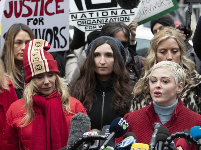 Actor Rose McGowan, right, was one of Weinstein’s most vocal accusers. Picture: AP