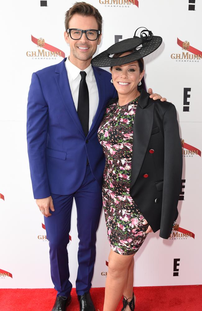 Melissa Rivers and Brad Goreski in the Birdcage on Melbourne Cup Day at Flemington Racecourse in Melbourne, Tuesday Nov. 3, 2015. Picture: AAP Image/Tracey Nearmy