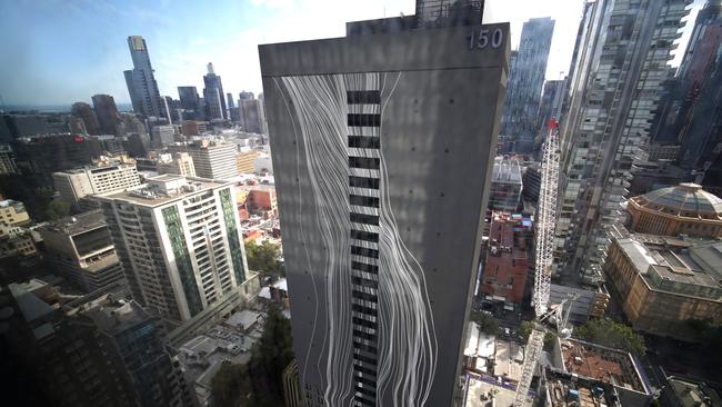 An artist's impression of the huge new artwork that will be painted onto the facade of 150 Lonsdale st.,