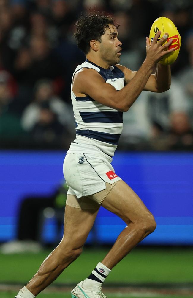 Jack Martin on the move in his first game for the Cats. Picture: Robert Cianflone/Getty Images