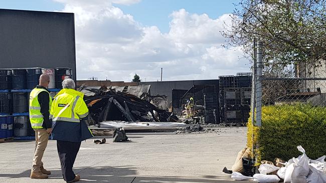 WorkSafe Inspectors investigating after the Campbellfield fire at the Bradbury Industrial Services factory.