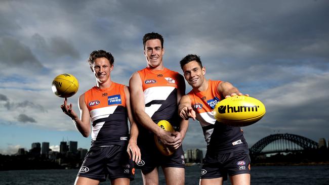 GWS Giants star players Lachie Whitfield, Jeremy Cameron and Josh Kelly ahead of their final with the Bulldogs. Picture. Phil Hillyard